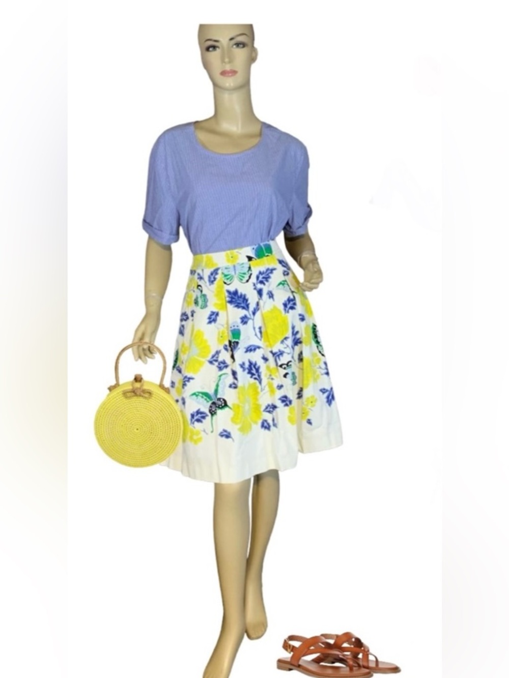 RSVP BY TALBOTS WHITE, YELLOW, BLUE & GREEN COTTON FLORAL TWILL SKIRT (12P)